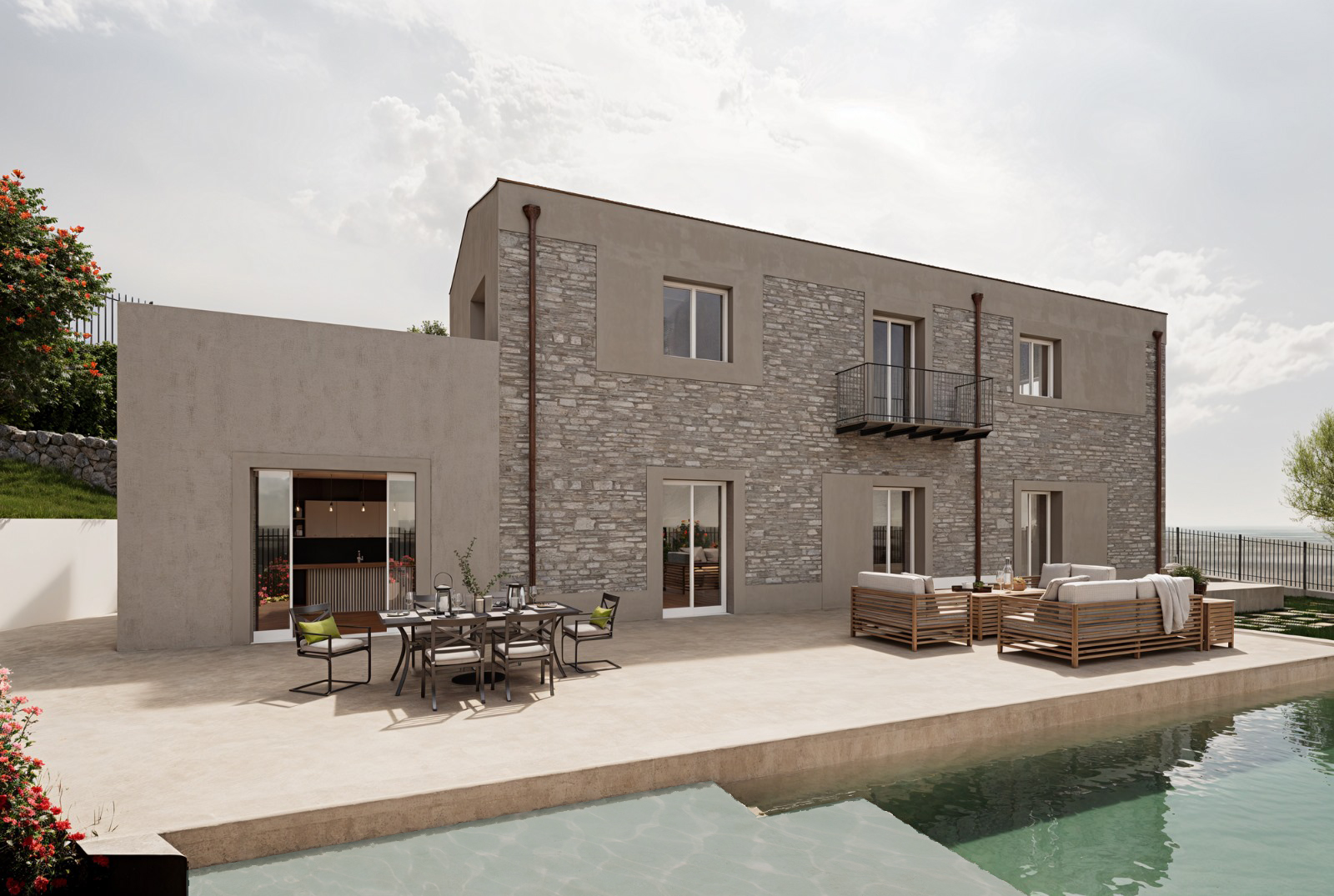 The pool in the countryside home